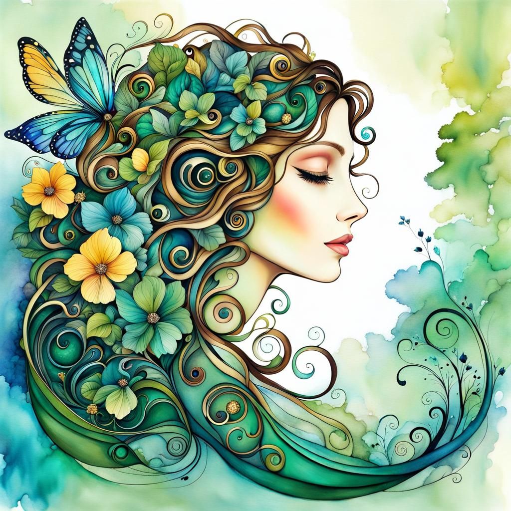 Stylized Fairy Portrait with Floral Adornment