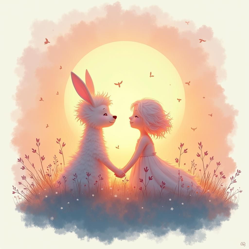 Harmonious Human-Animal Logo in Pastel Colors