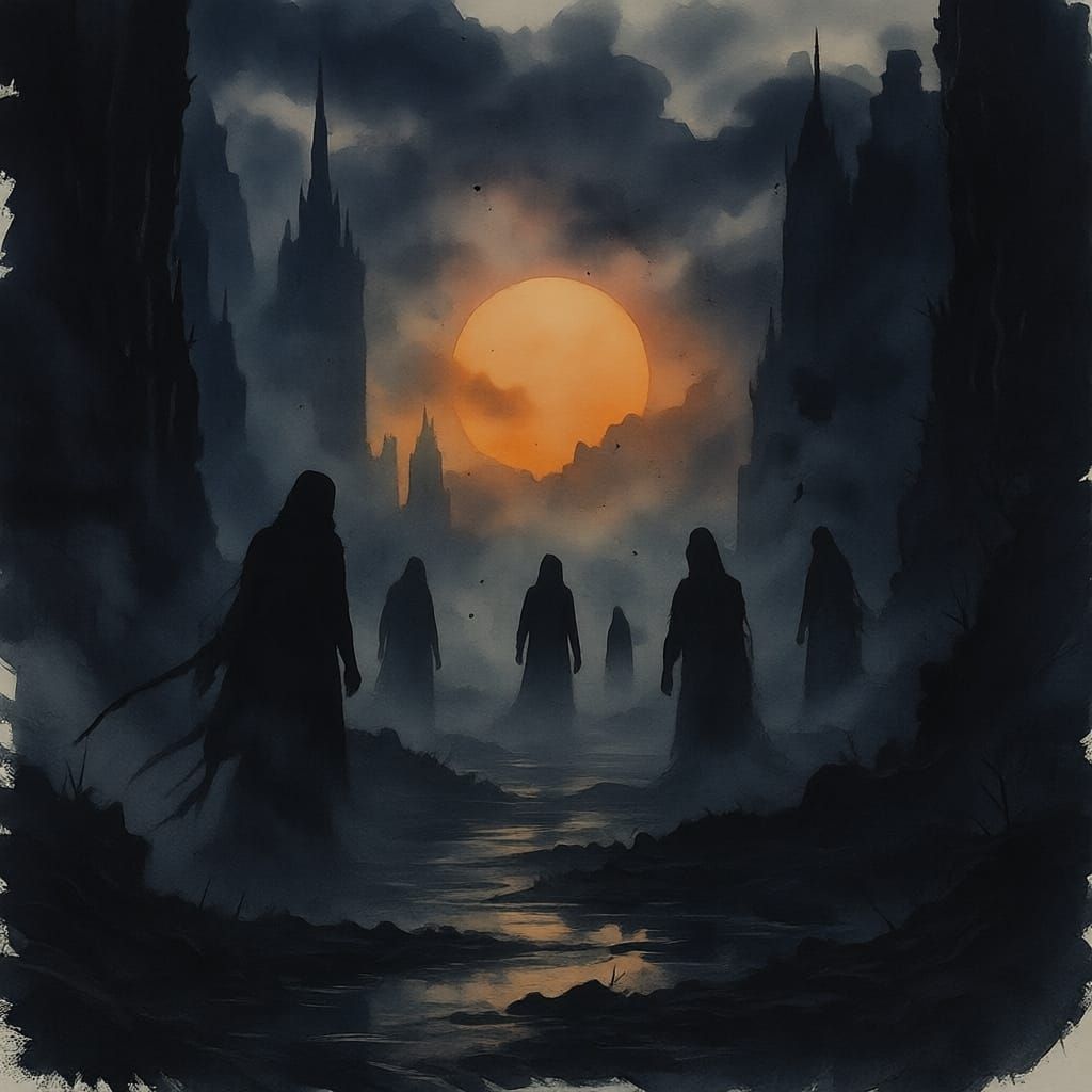 Mysterious Figures Emerge from Luminous Sunrise Mist