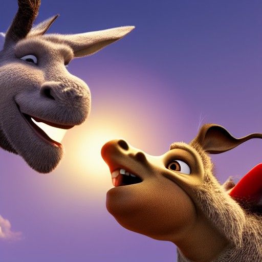 Shrek and Donkey Embrace: Pixar-Style 3D Art