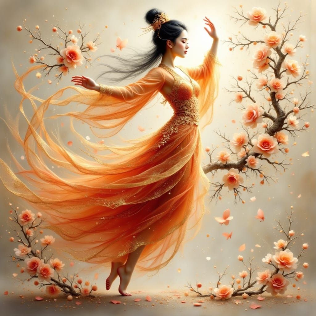 Han Dynasty Ribbon Dancer in Vibrant Anime Style