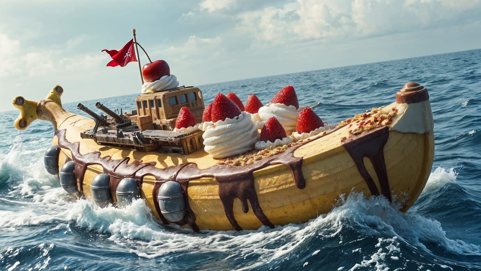 Battleship Banana Split Cruises the Ocean: Realistic Photogr...