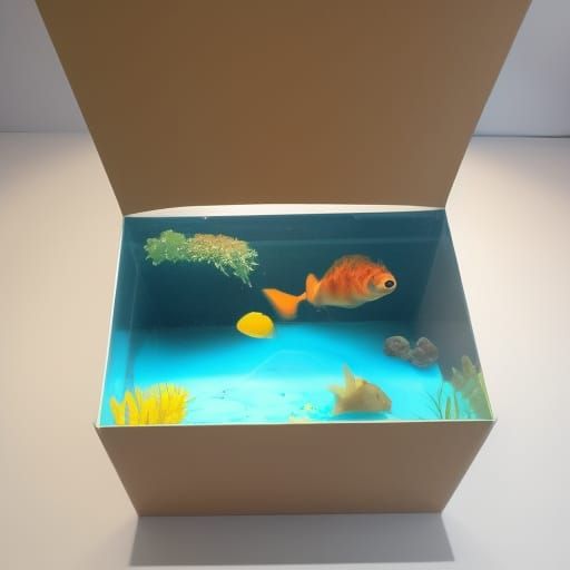 Aquarium scene inside a cardboard box