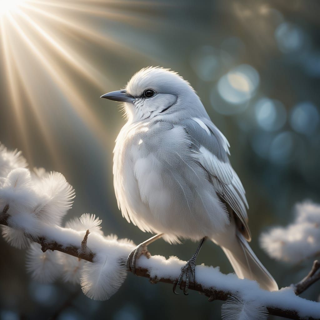 Ethereal Silver Bird in Heavenly Sunshine
