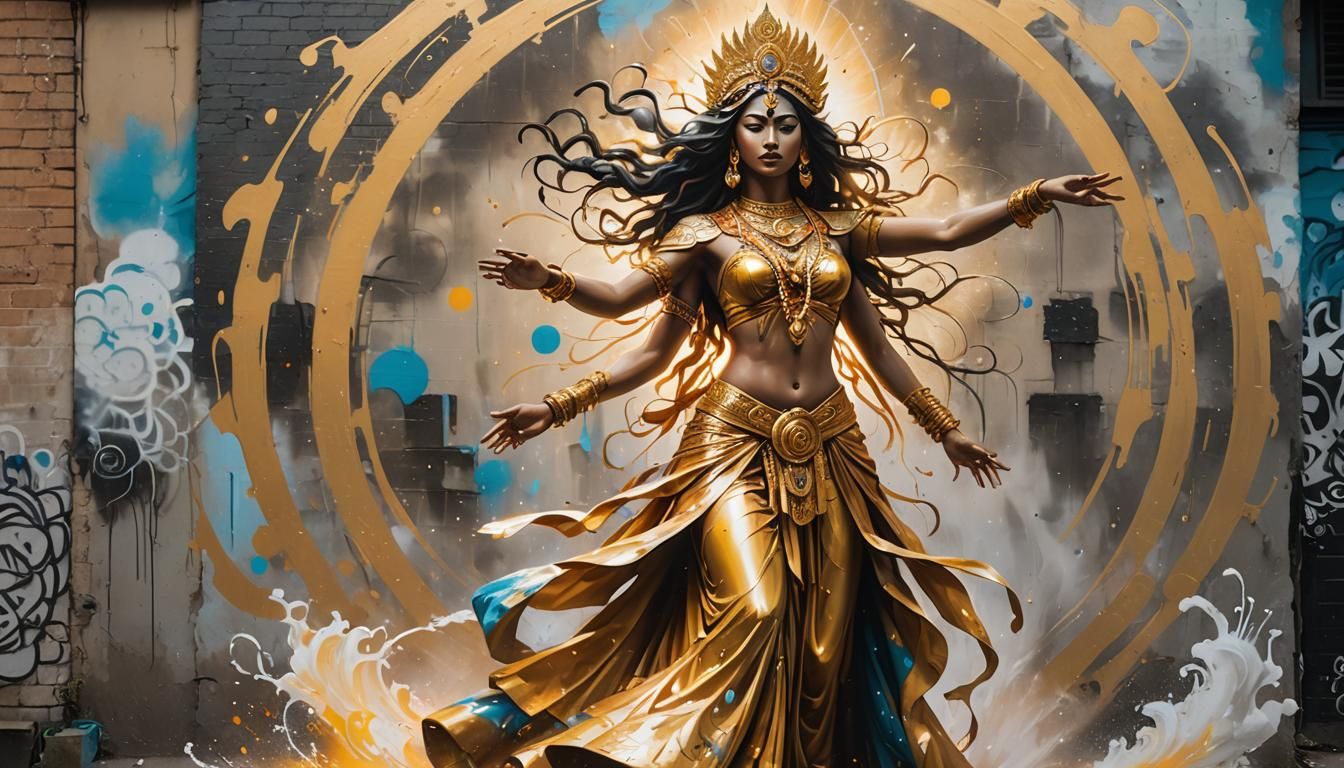 Water Indian Goddess Embodies Elemental Forces in Street Art...