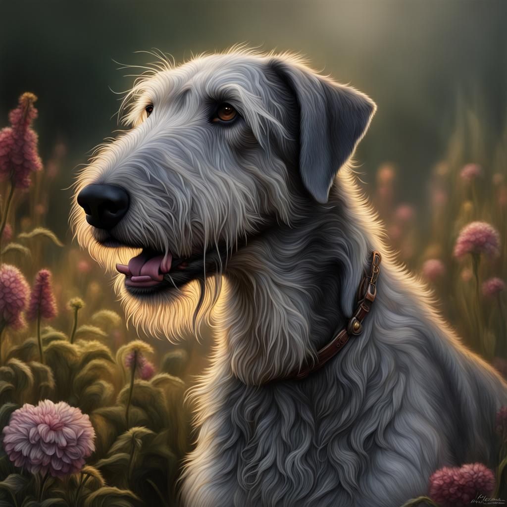 Hyperrealistic Irish Wolfhound with Flowers Airbrush Art