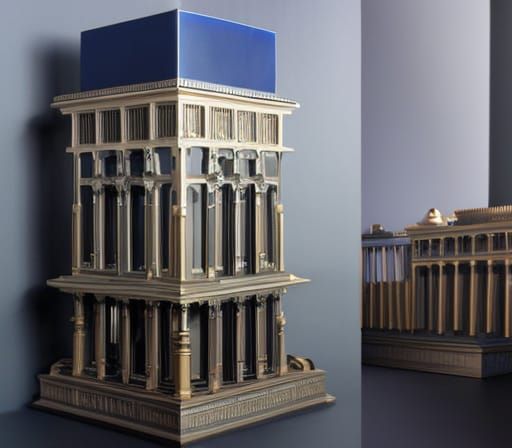 Detailed Dieselpunk Cityscape Architectural Blueprint