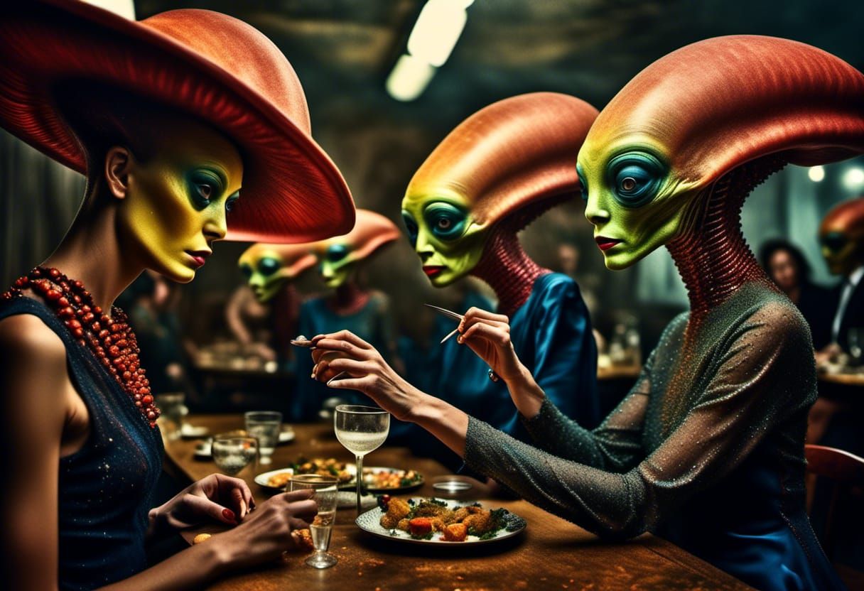 Polychromatic Alien Gathering in Hyperreal Detail