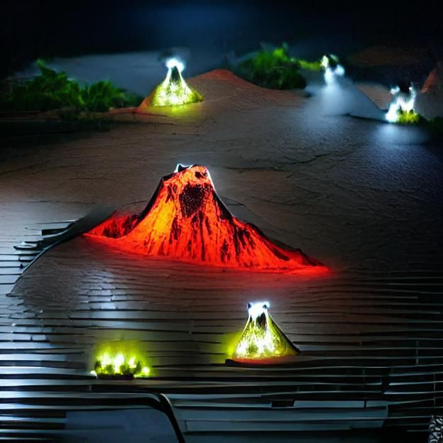 Volcano Ablaze with LED Lights