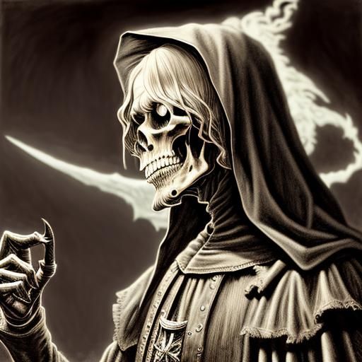 Green Moon Reaper in Dark Fantasy Charcoal Art