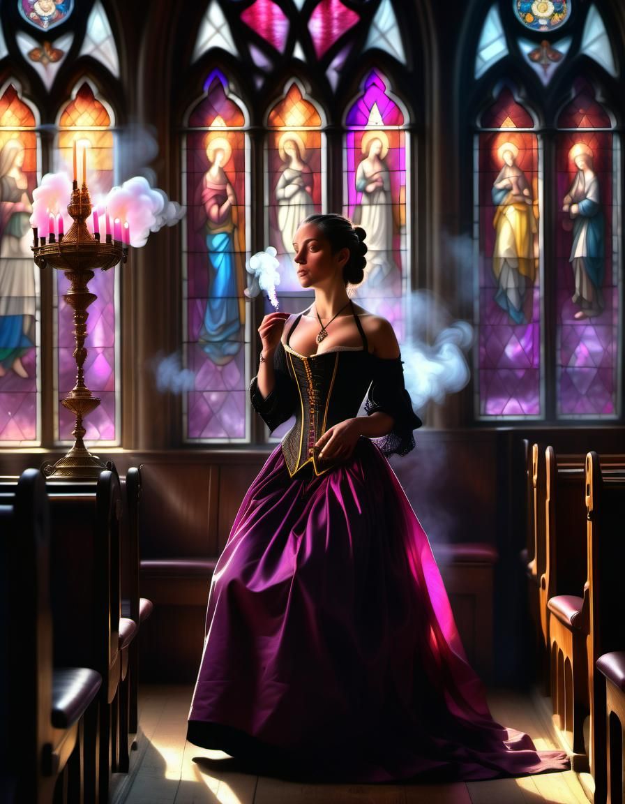 Smoky Chapel: Woman in Renaissance Chiaroscuro Oil