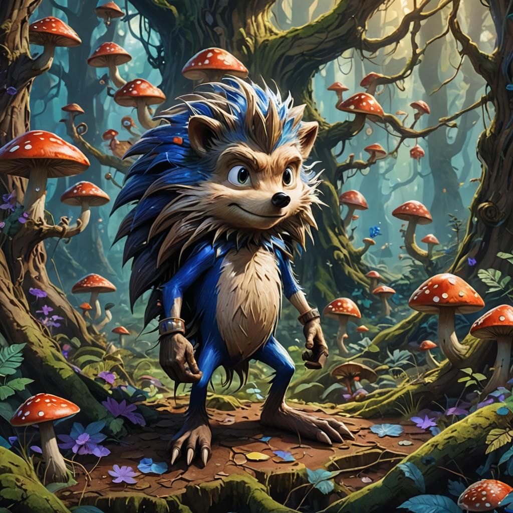 Heroic Hedgehog in Mystical Forest: Fantasy Art