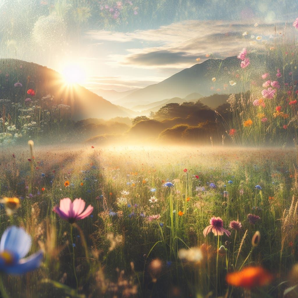 Sunlit Wildflower Meadow Double Exposure