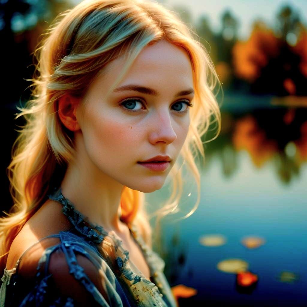 Double Exposure of a Girl by a Lake