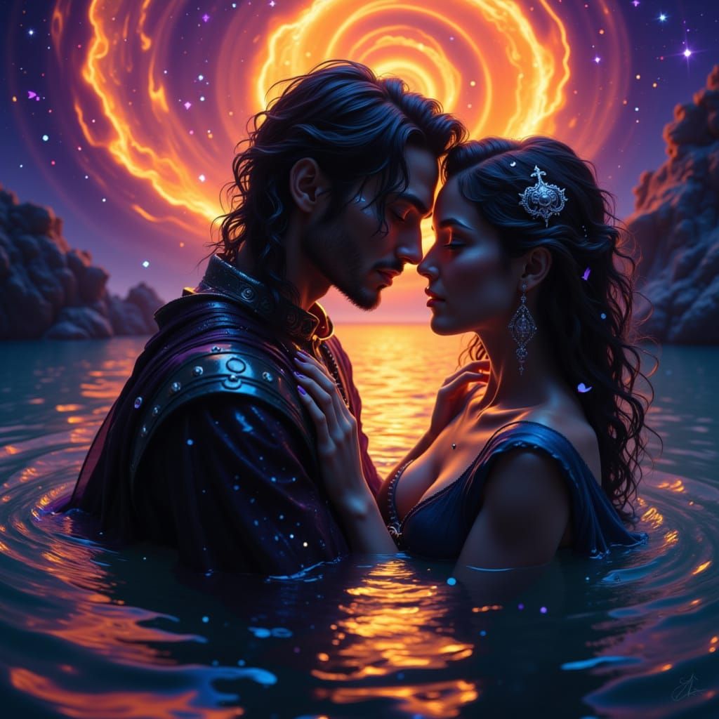 Pirate Romance Embrace in Cosmic Water