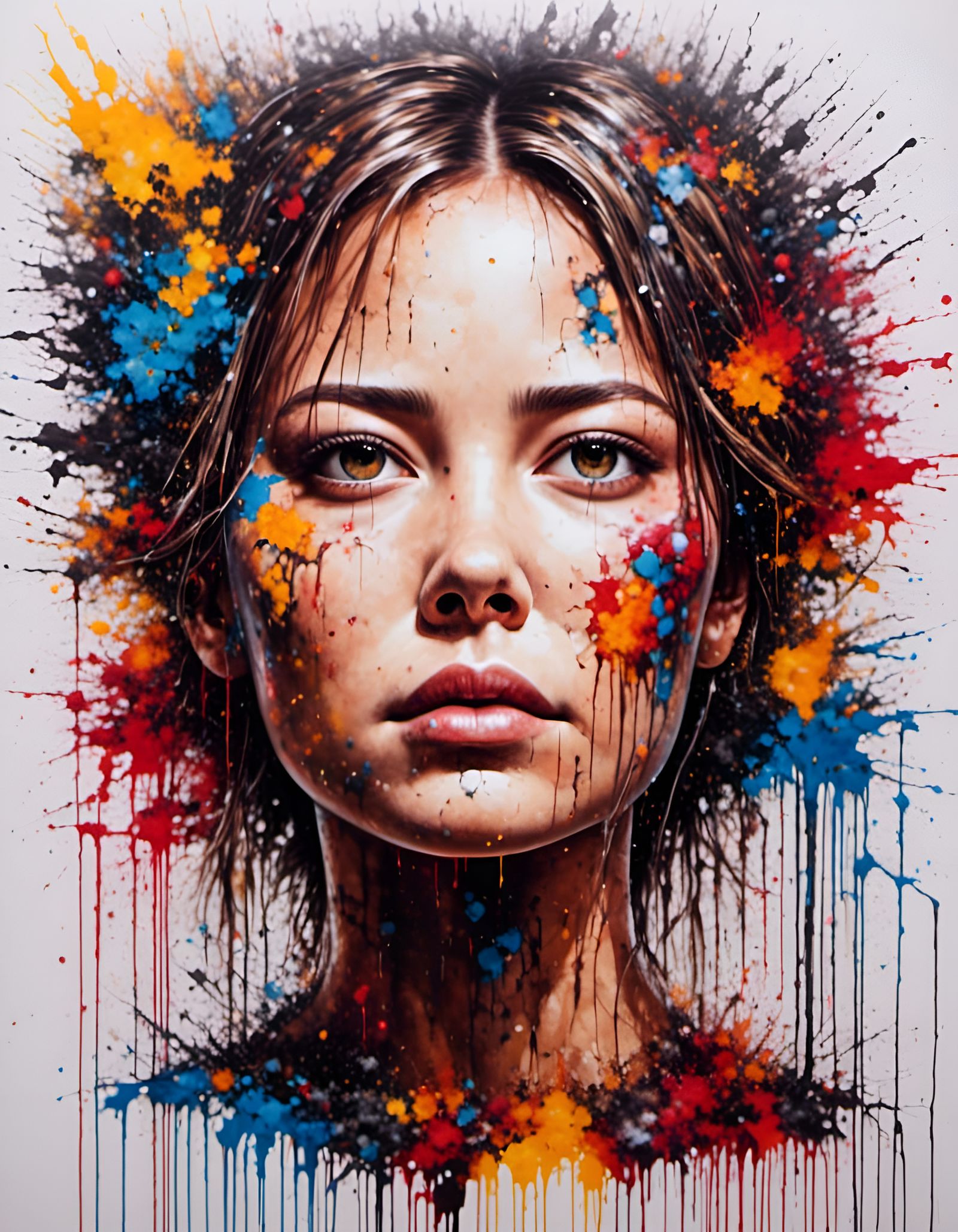 Abstract Pixelated Portrait of Woman in Graffiti Style