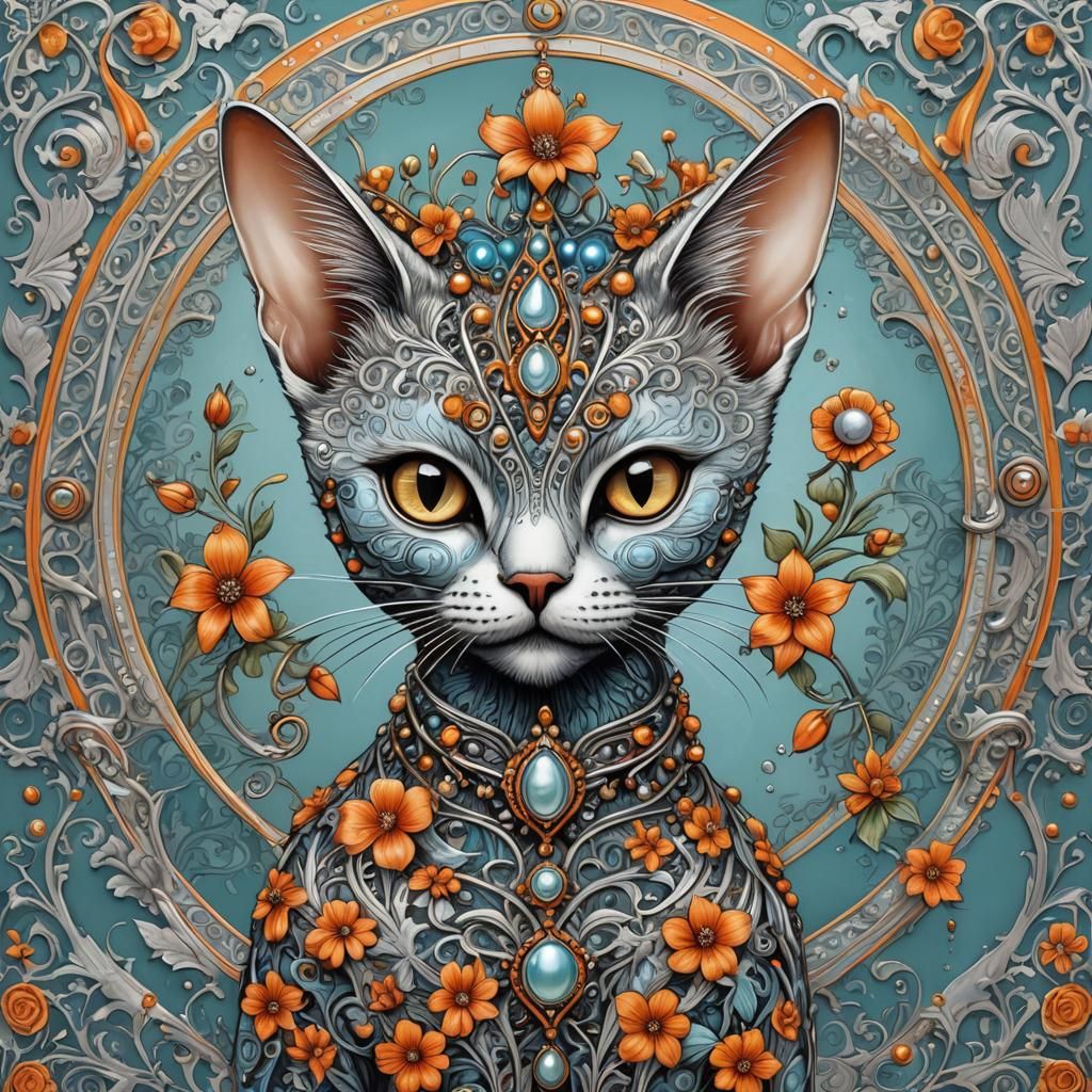 Funky Alien Female in Whimsical Floral Landscape