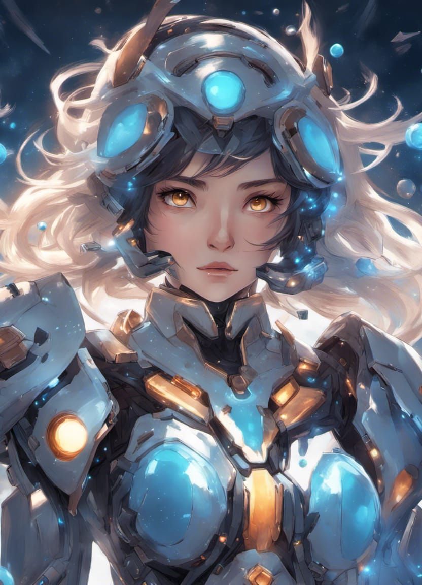 Mecha Girl Surrounded by Stars, Digital Art