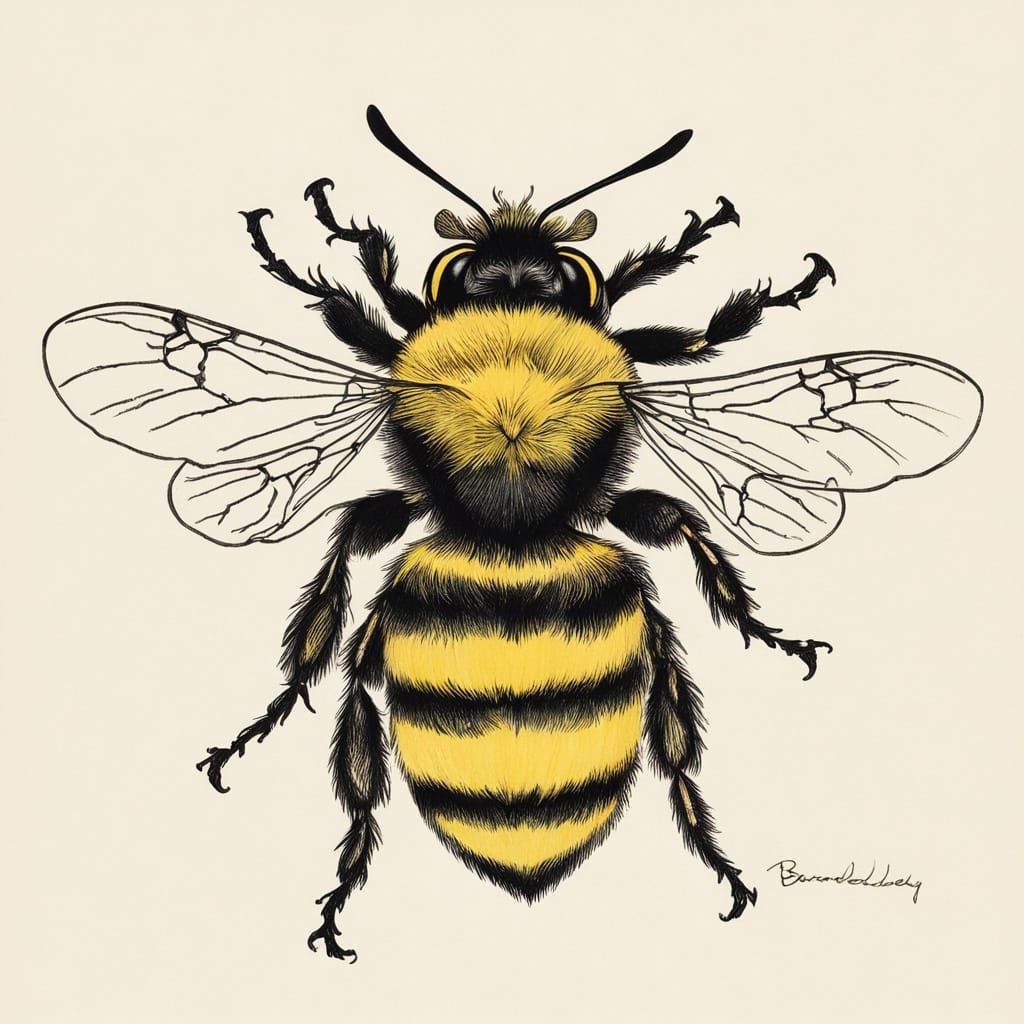 Intricate Yellow Bumblebee Line Drawing
