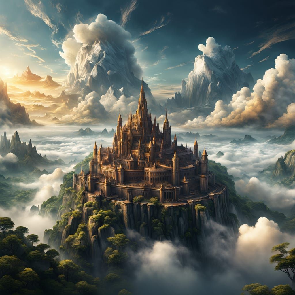 Majestic Ancient City Floating Over Clouds