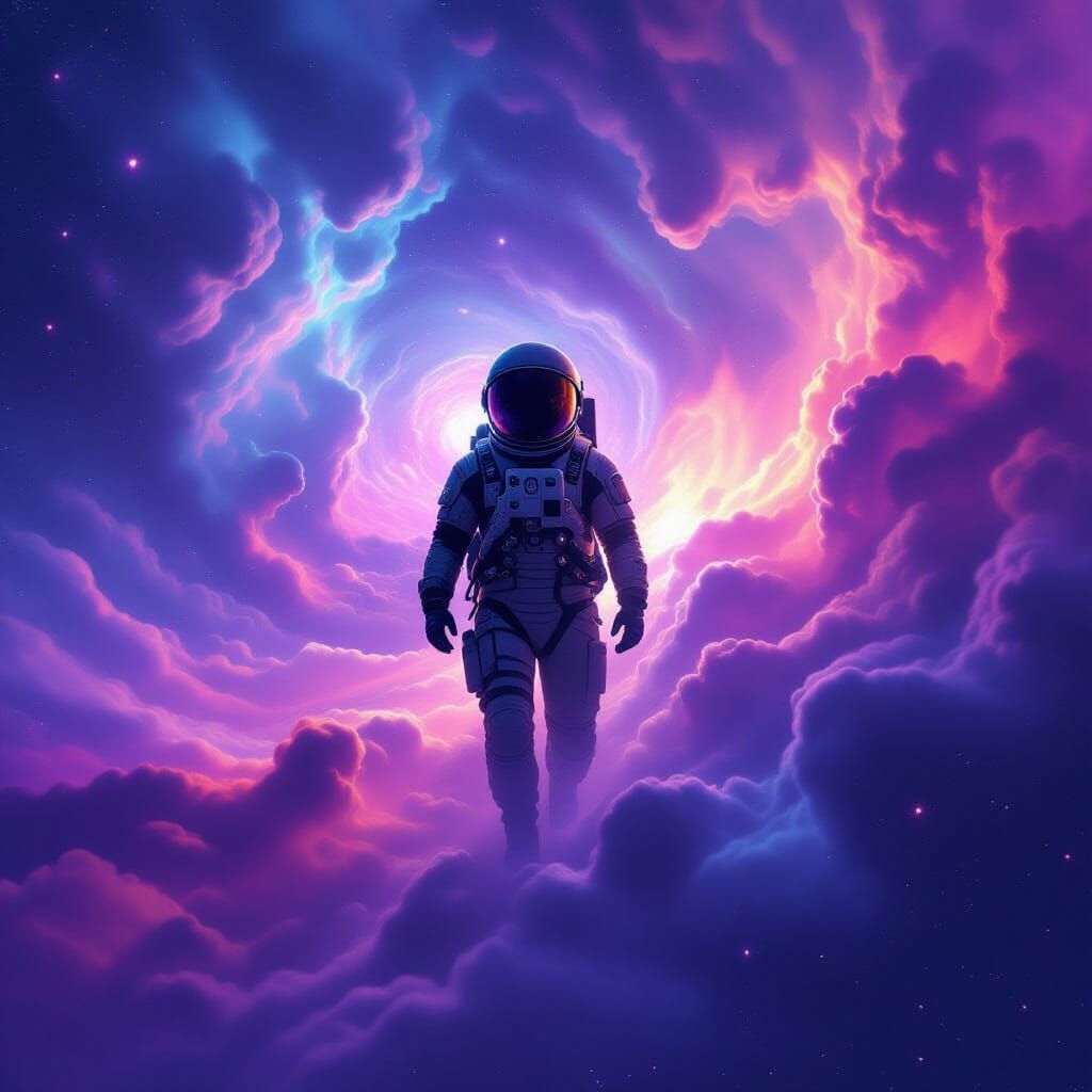 Astronaut Among Swirling Planetary Nebulae