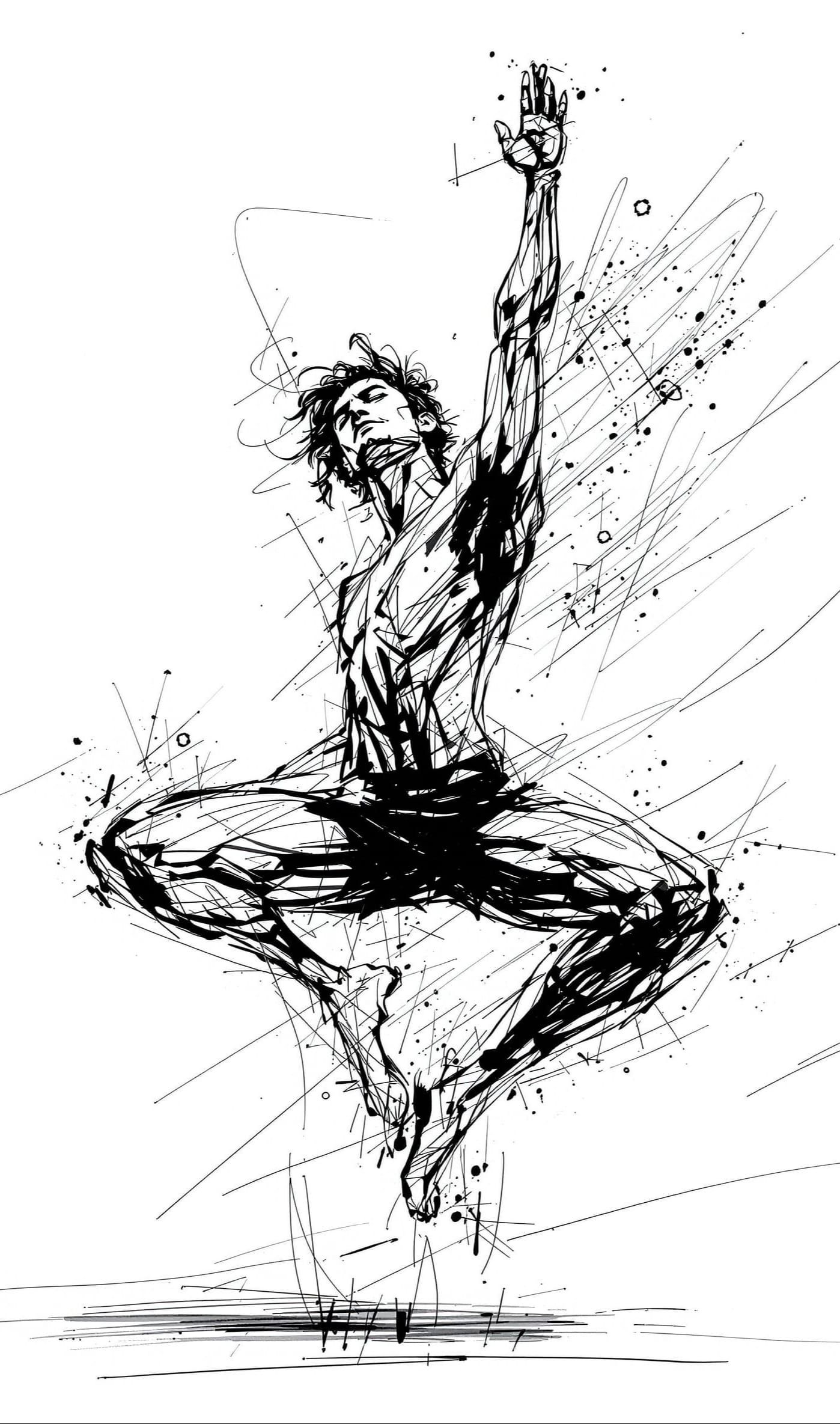 Dynamic Yogi Sketch in Mixed Media Style