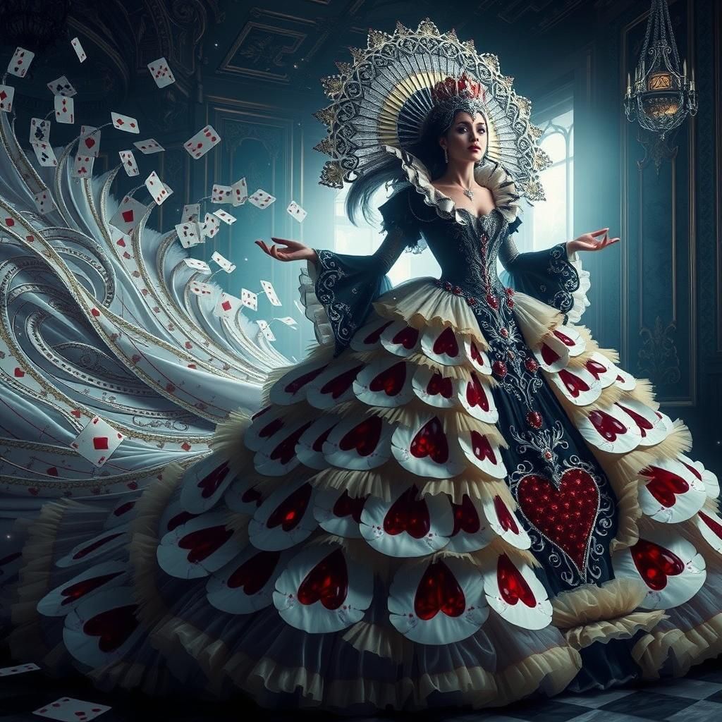 Majestic Queen of Hearts in Gothic Fantasy Style