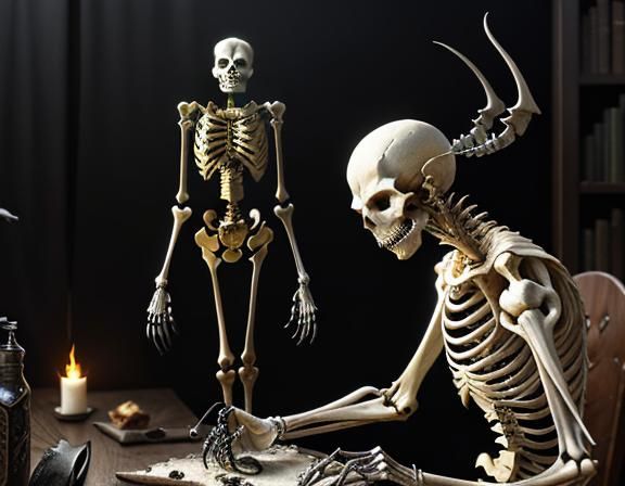 Furry Skeleton Bone Repair in Dark Fantasy Art