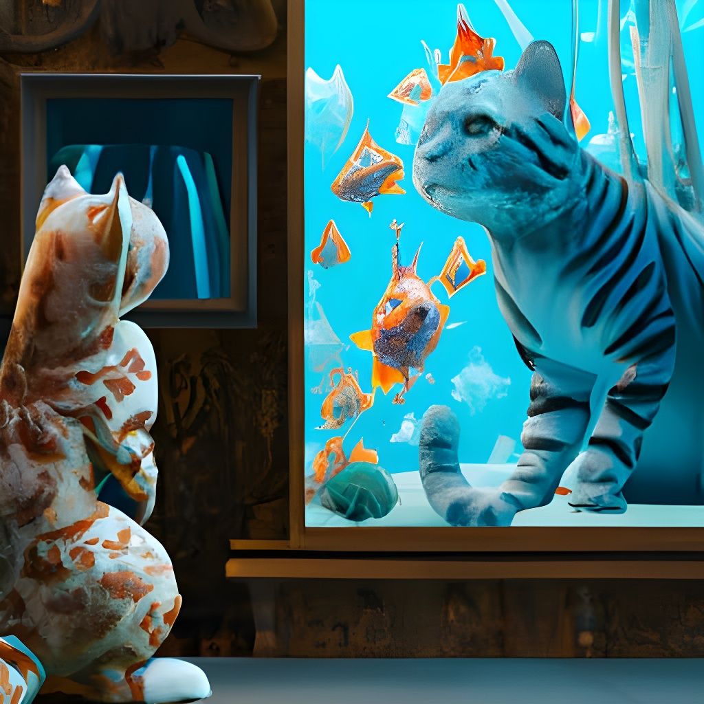 Gray Tabby Cat Mesmerized by Fish Aquarium