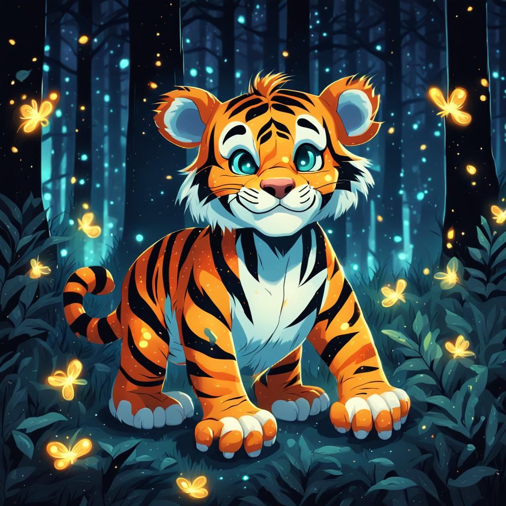 Disney-Style Baby Tiger in Enchanted Forest