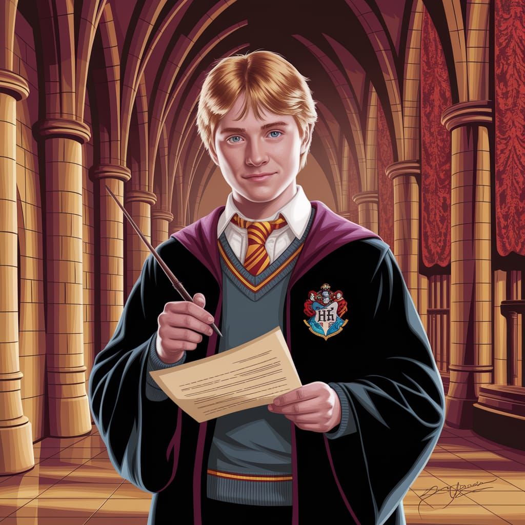 Percy Weasley, Hogwarts Head Boy, in Detailed Digital Art