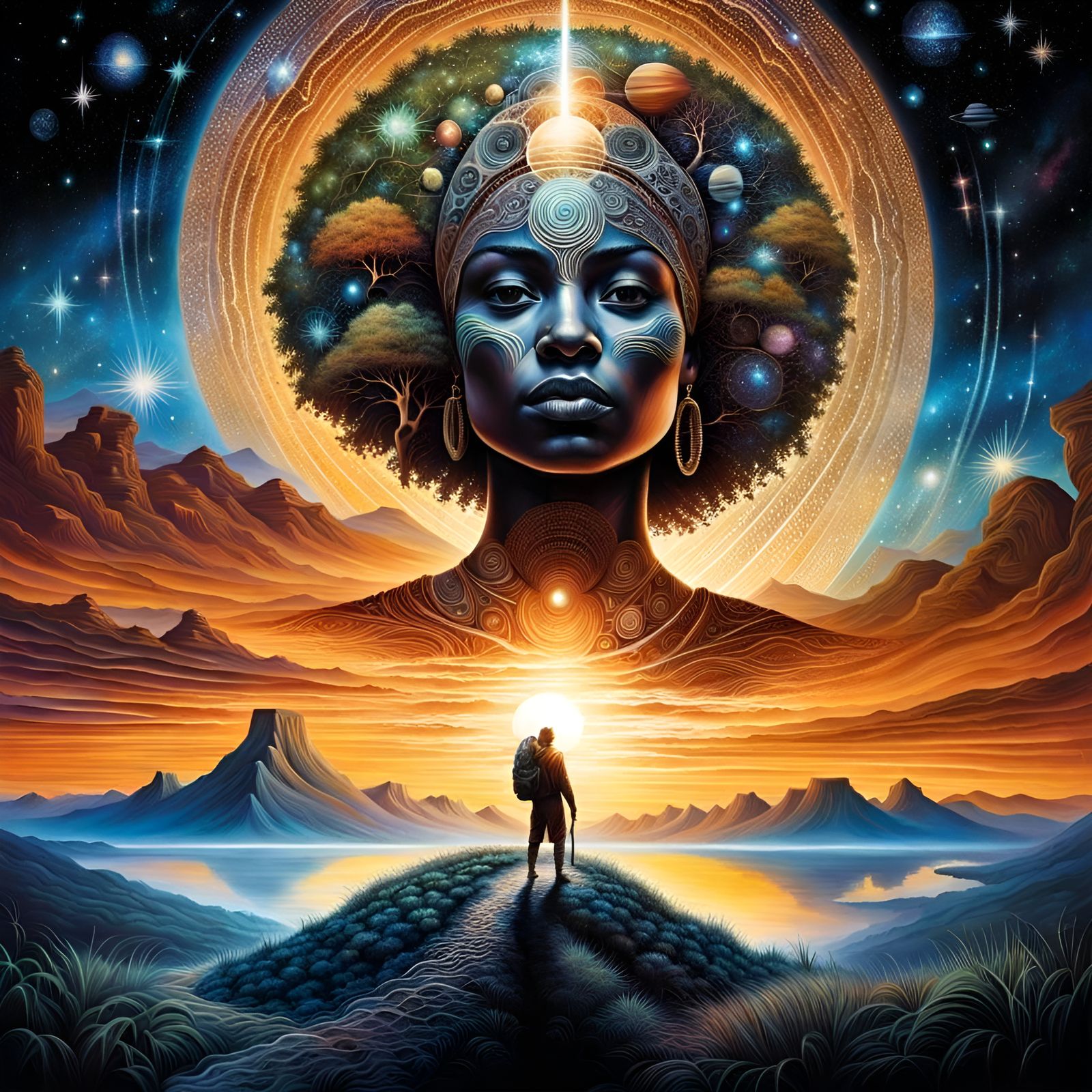 Intergalactic Savannah Portrait in Double Exposure Style