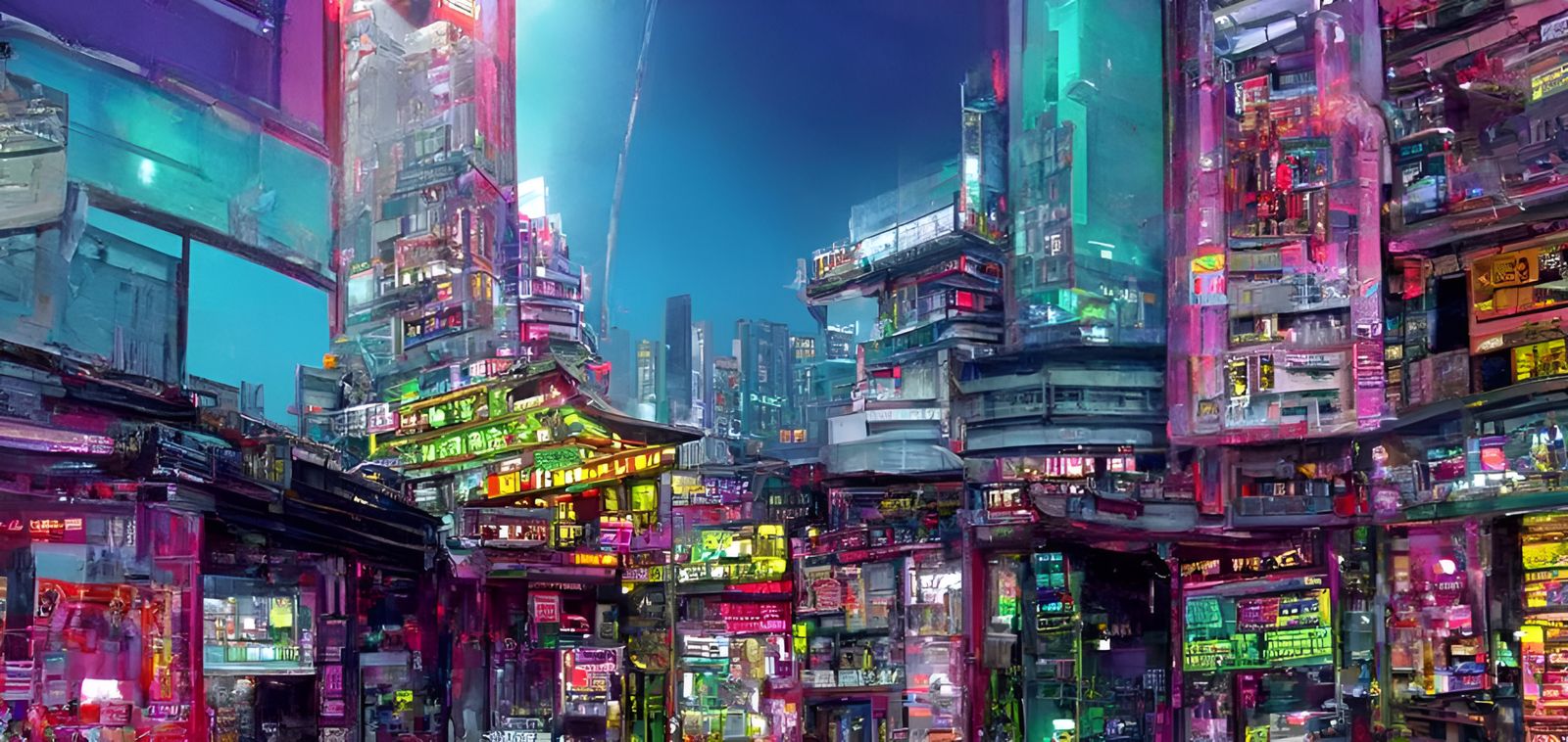 Vibrant Neo-Tokyo Cityscape in Cyberpunk Style