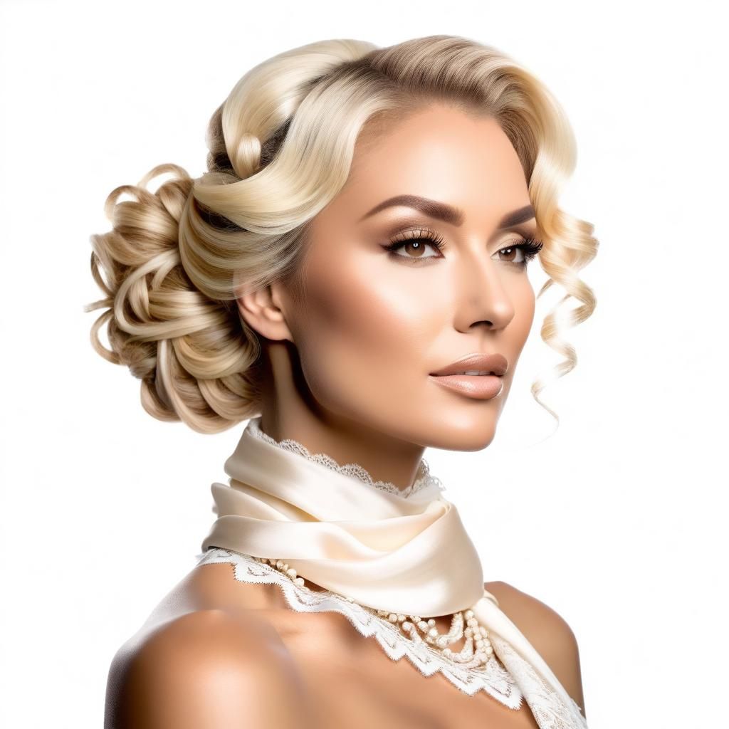 Airbrushed Portrait of Woman with Lace and Scarf