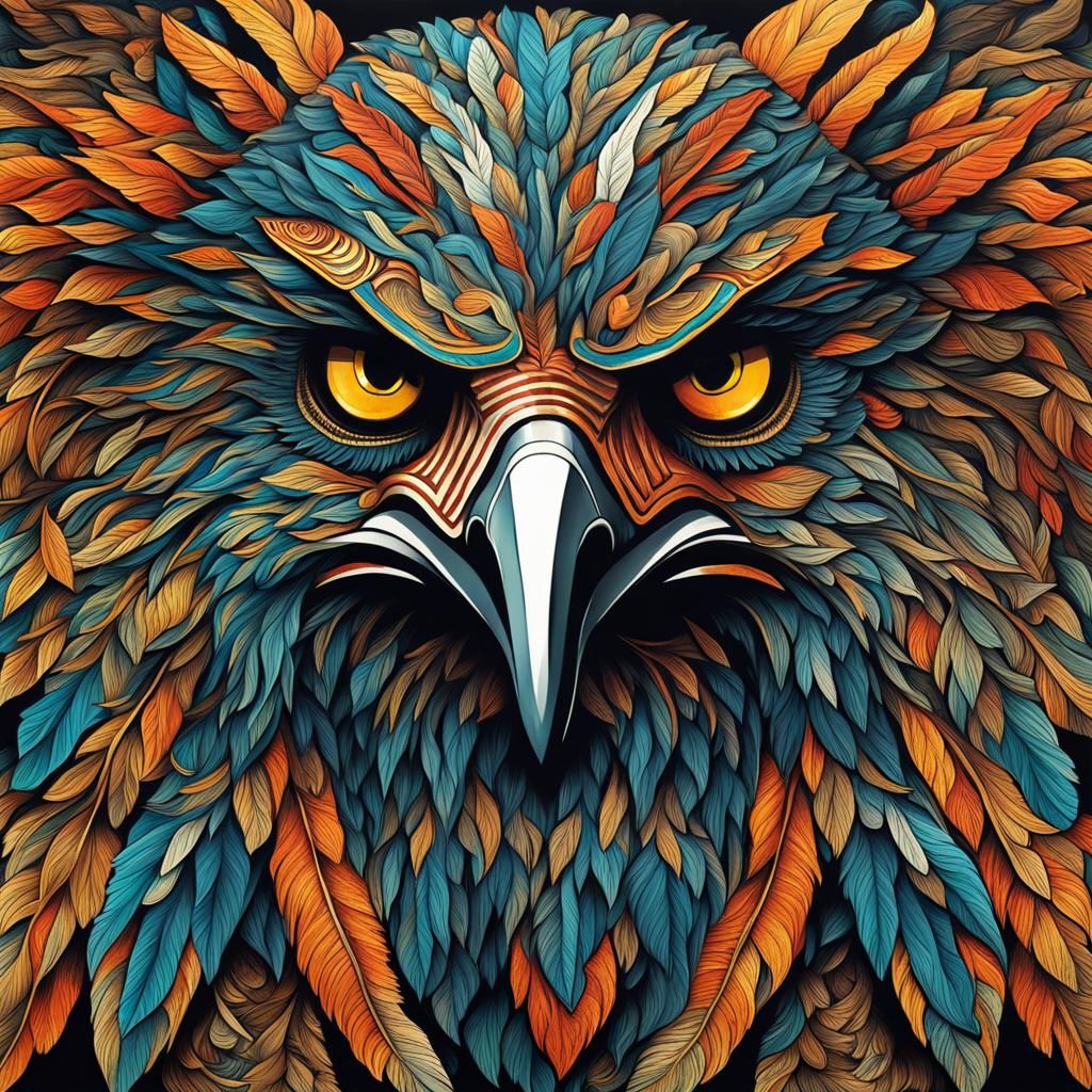 Detailed Eagle Mask in Abstract Art