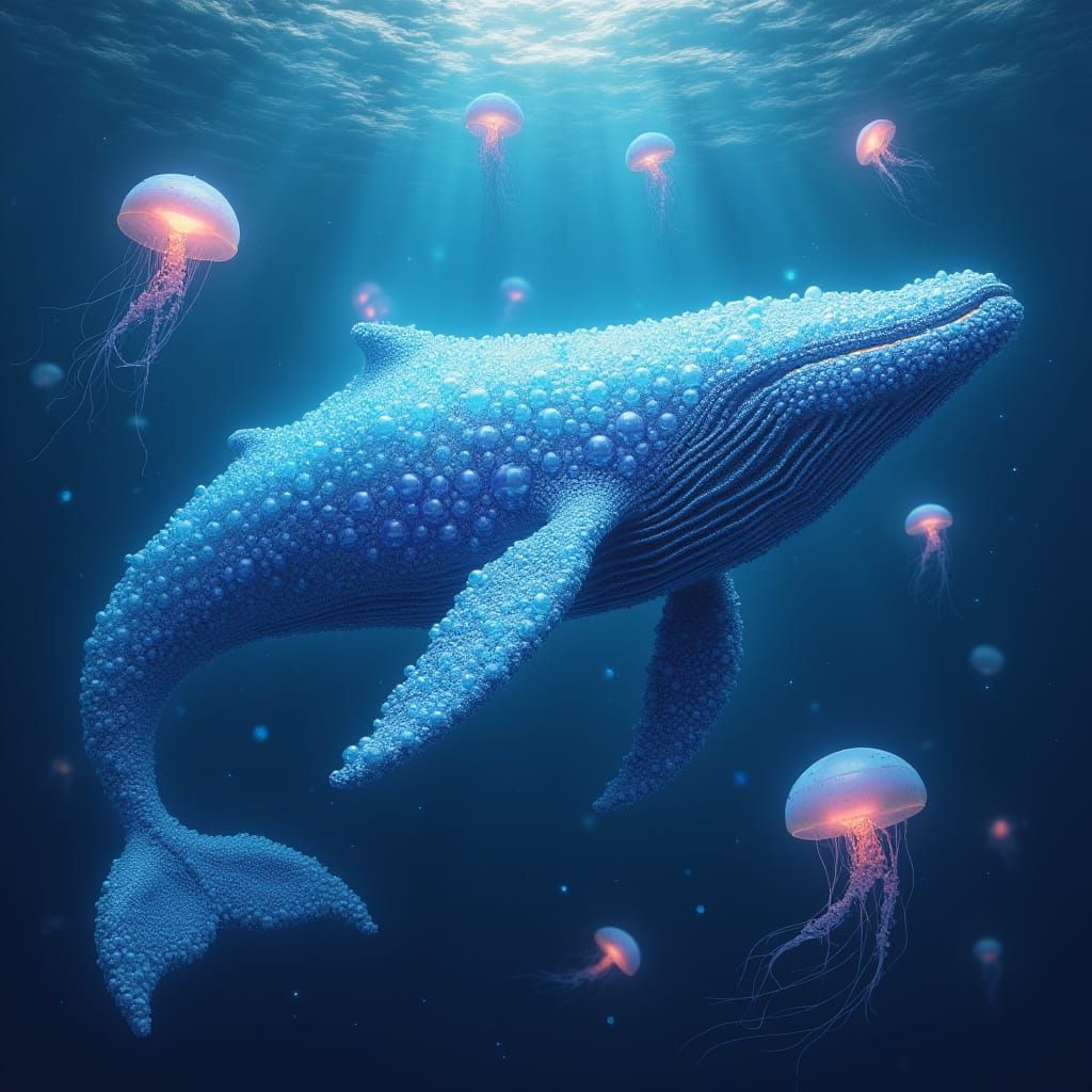 Bubble Whale in Bioluminescent Ocean, Fantasy Concept Art