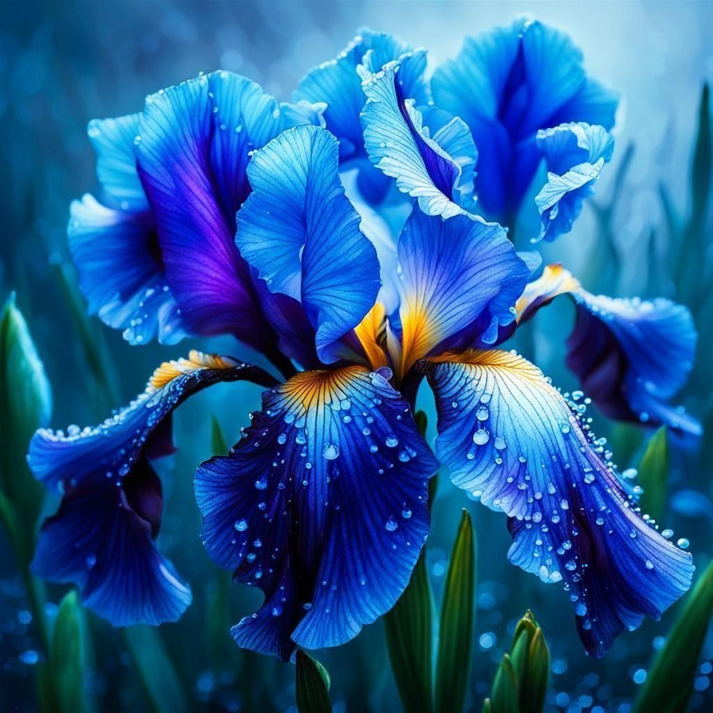 Bioluminescent Iris in Moonlight Mist: Photorealistic Art