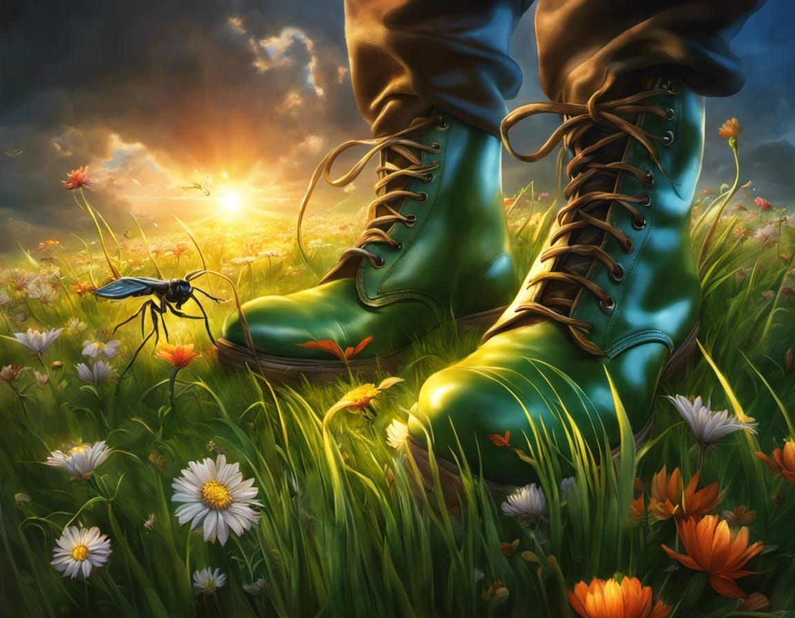 Detailed Bug's-Eye View of Feet and Ants