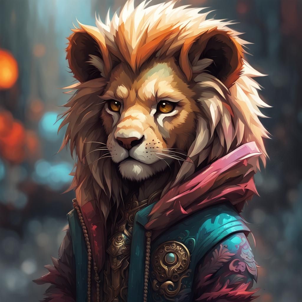 Chibi Lion in Street Art Style