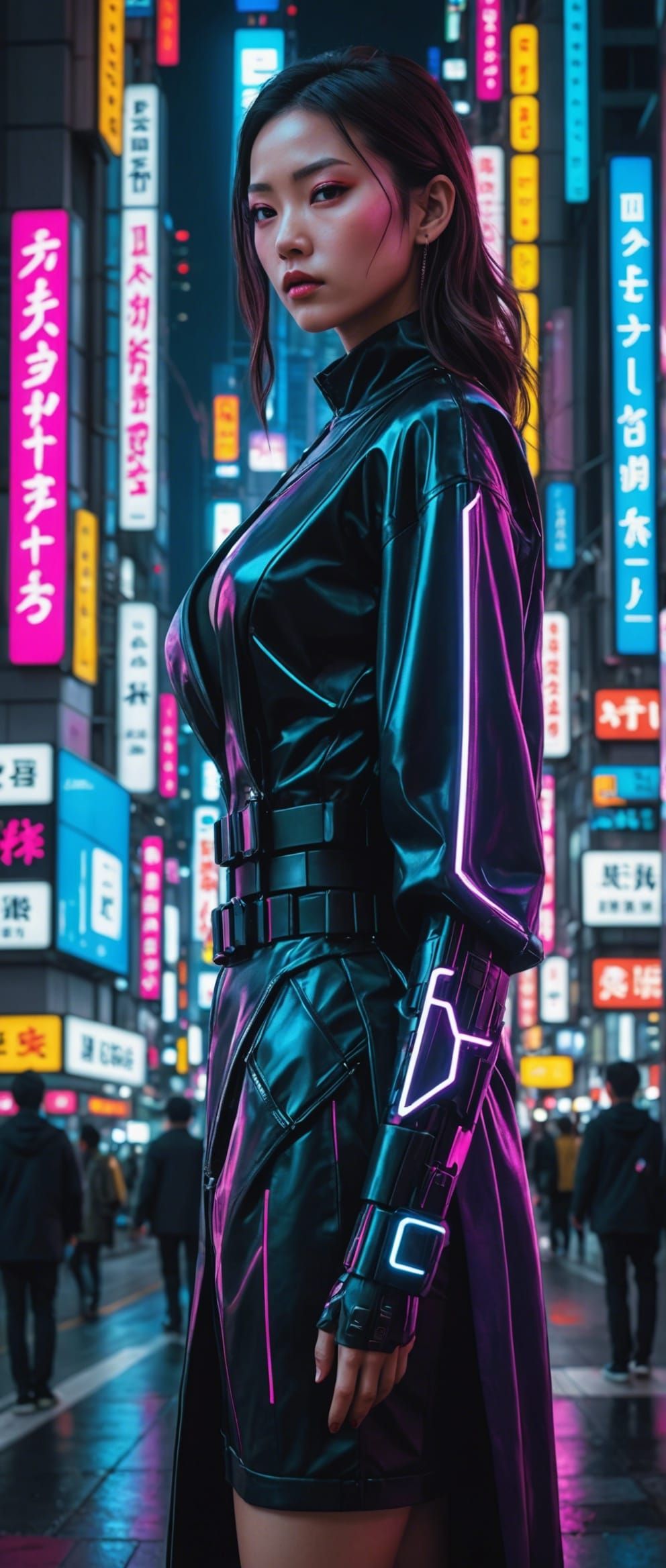 Cyberpunk Lady in Neon Tokyo Hyperrealism