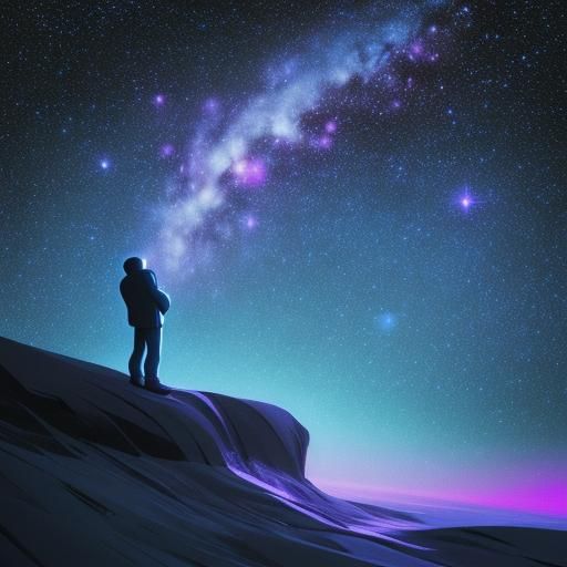 Man Gazing at Milky Way in Graffiti Art Style