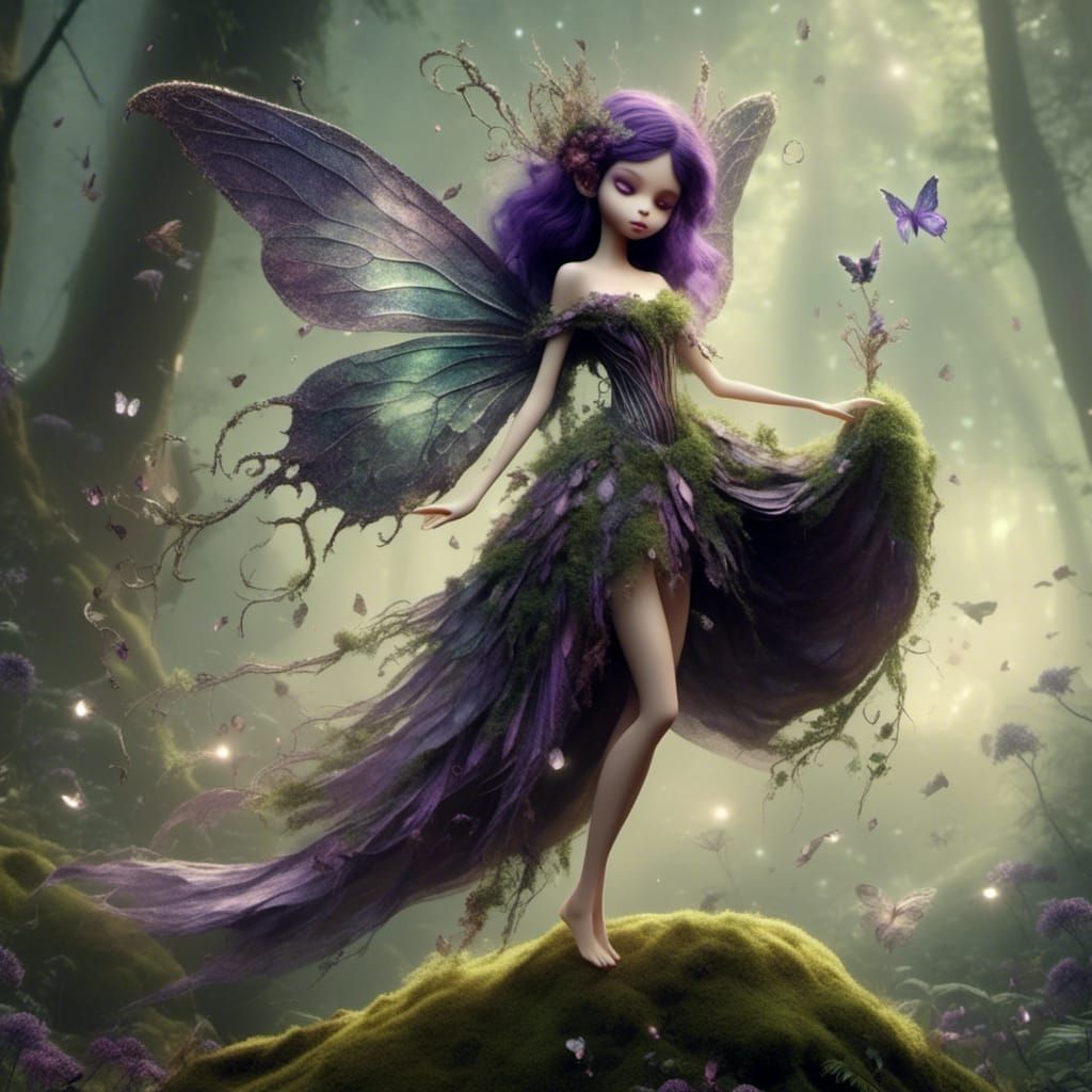 Enchanting Fairy with Iridescent Wings in Woodland