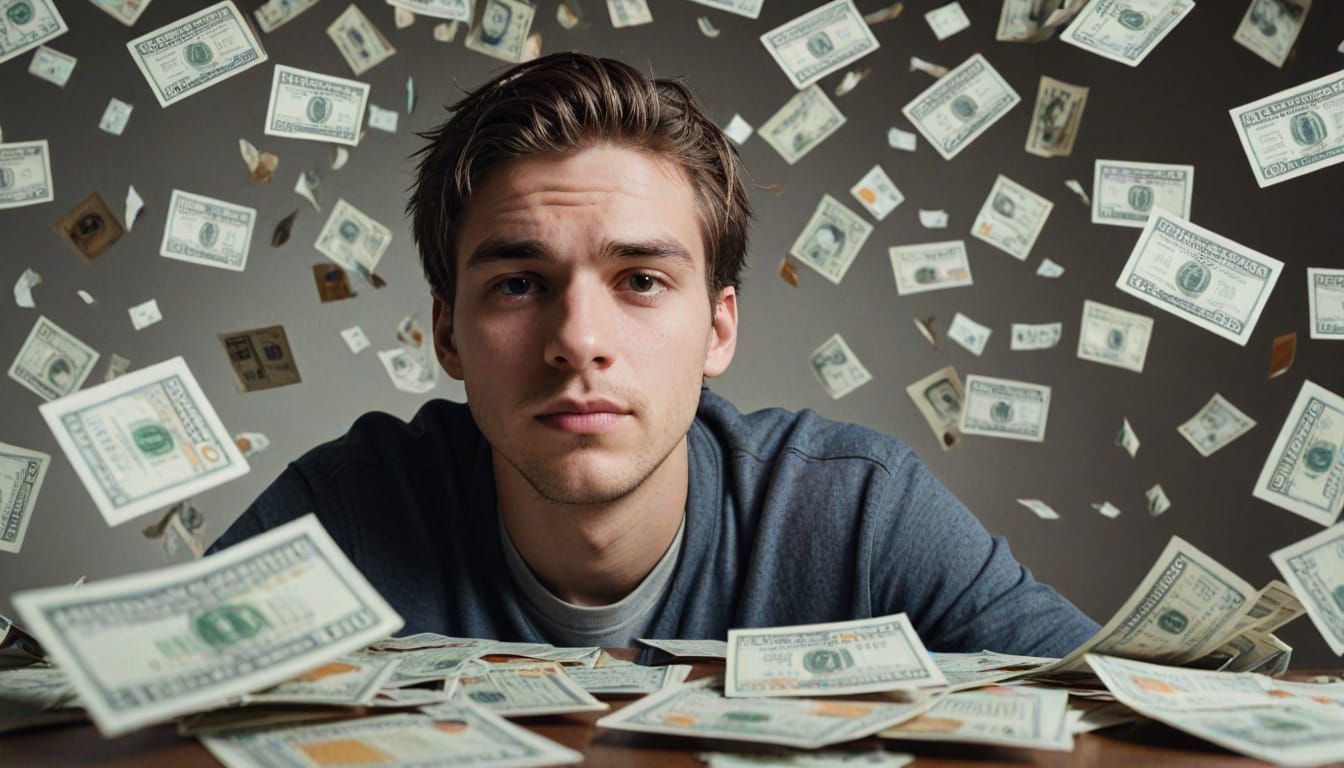 Man Overwhelmed by Debt in Moody Portrait
