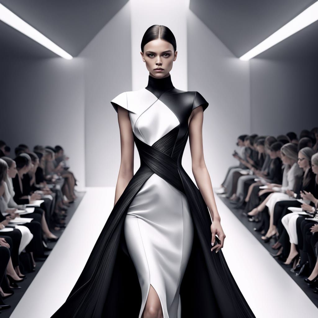 Elegant Woman in Futuristic Haute Couture