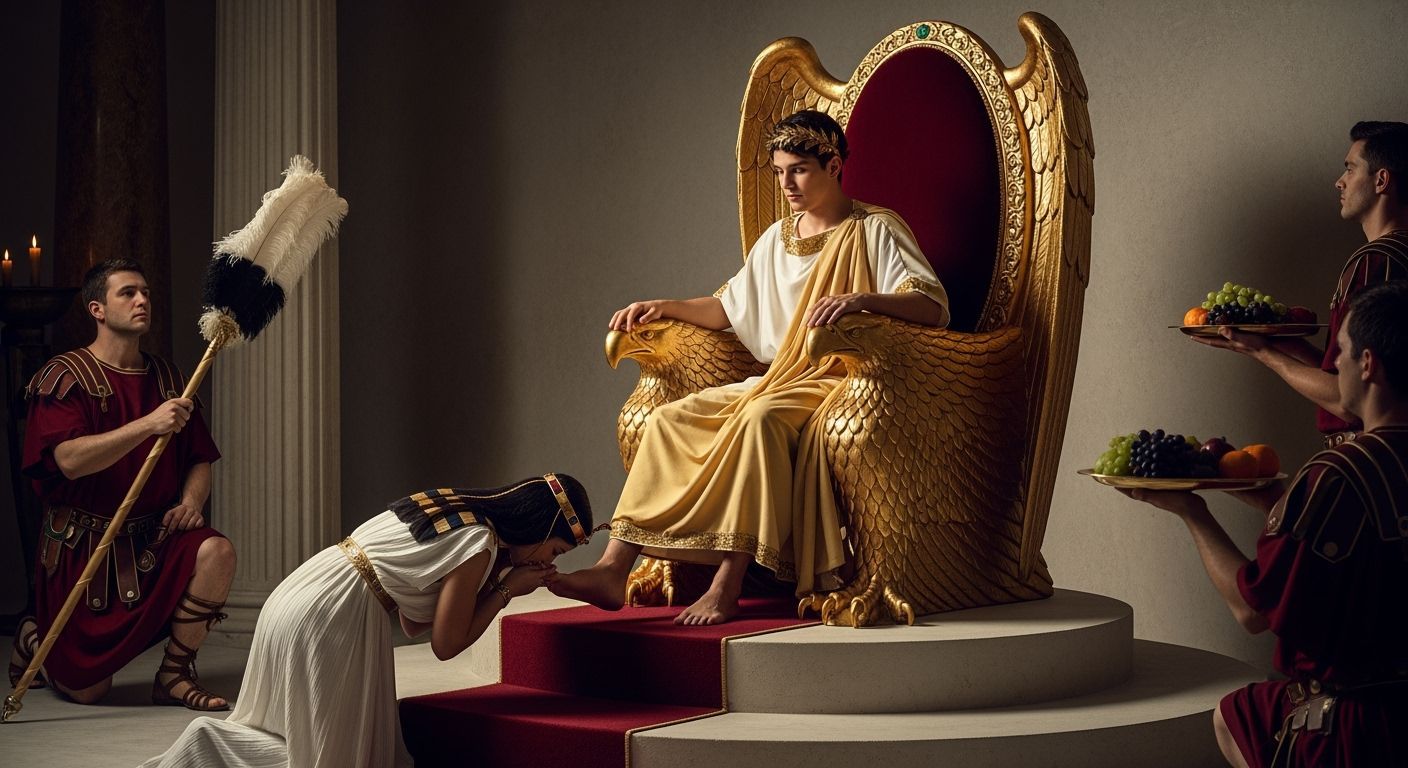 Opulent Roman Emperor Grants Audience in Imperial Palace