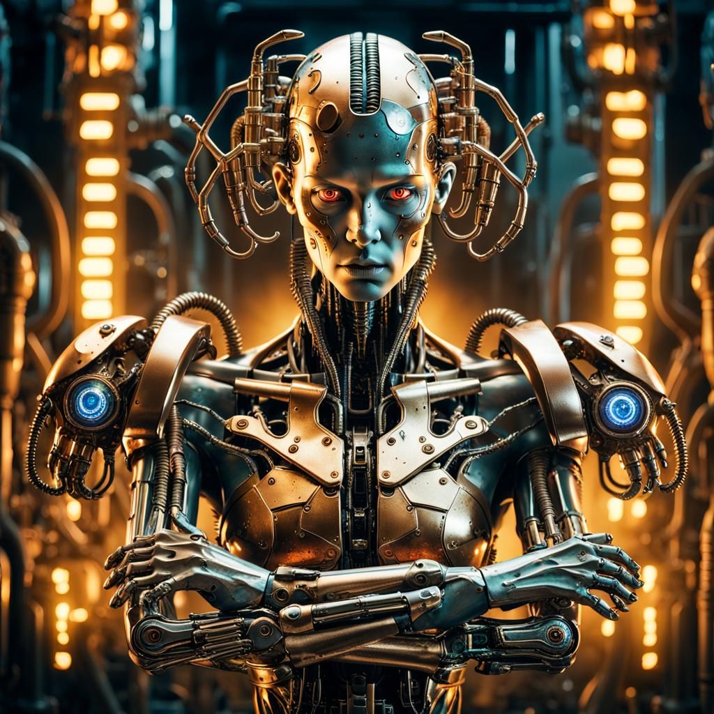 Surreal Cyborg Portrait in Steampunk Style