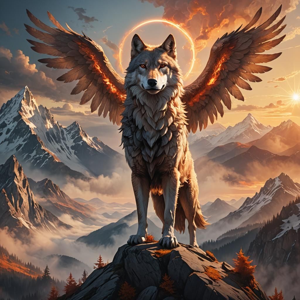 Wolf Angel on Mystical Mountain Peak