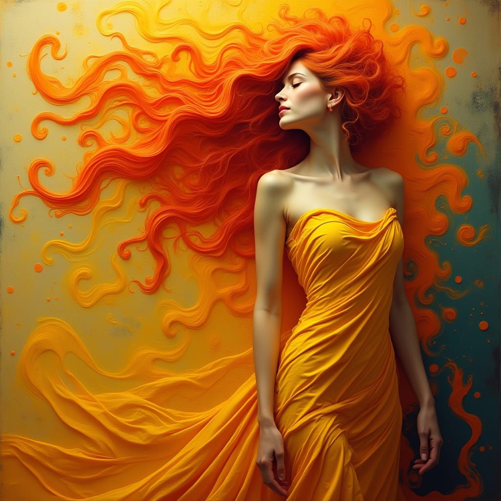 Vibrant Woman in Dreamlike Surrealism