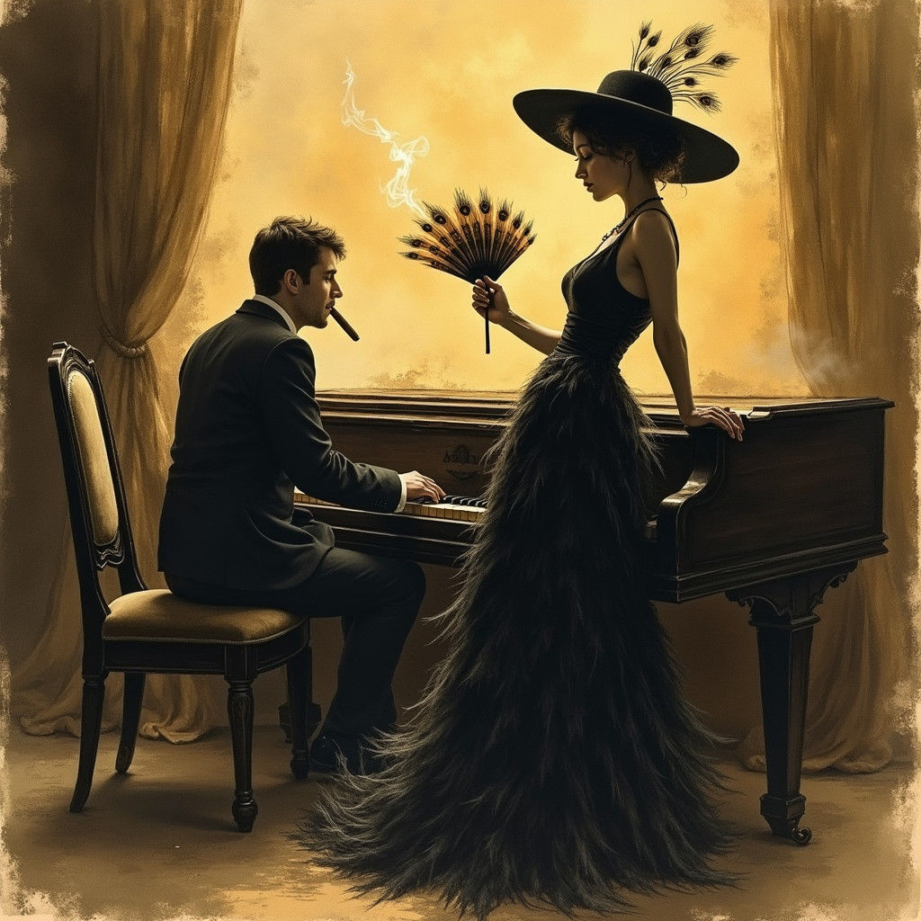 Retro Illustration: Cabaret Dancer in Sepia Tones