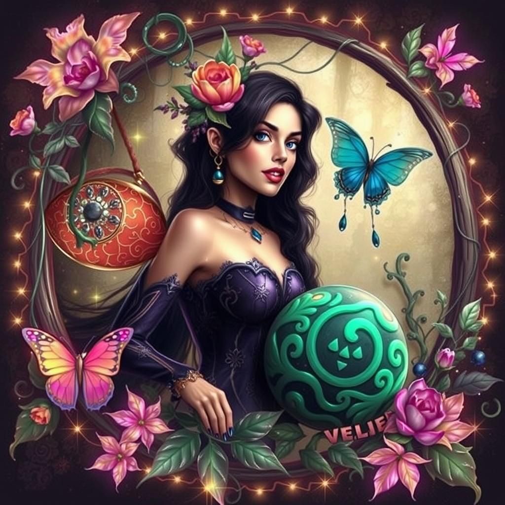 Ethereal Velvet Portrait with Floral Elements